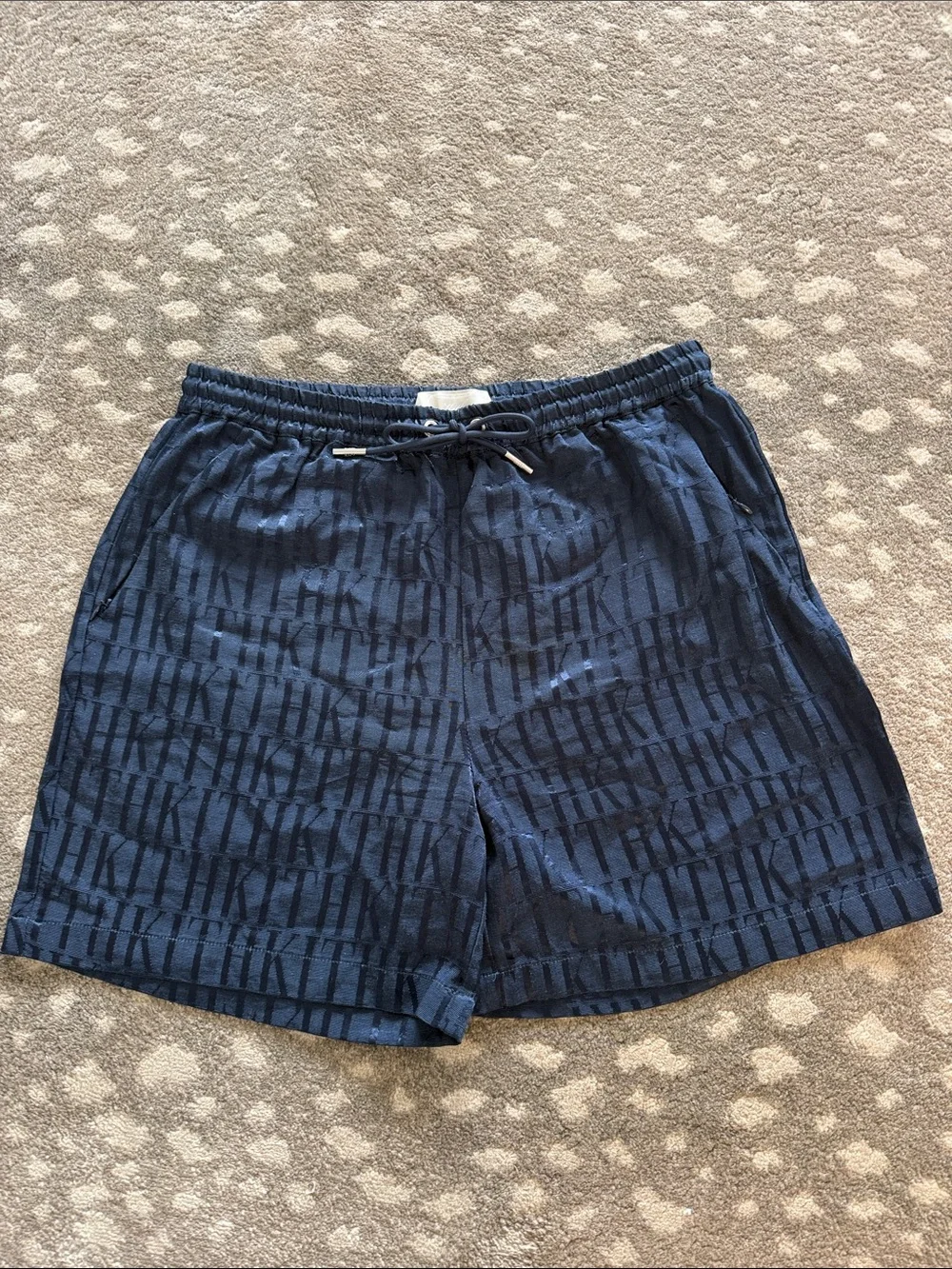 Kith Navy Jacquard Logo Drawstring Shorts Sz M